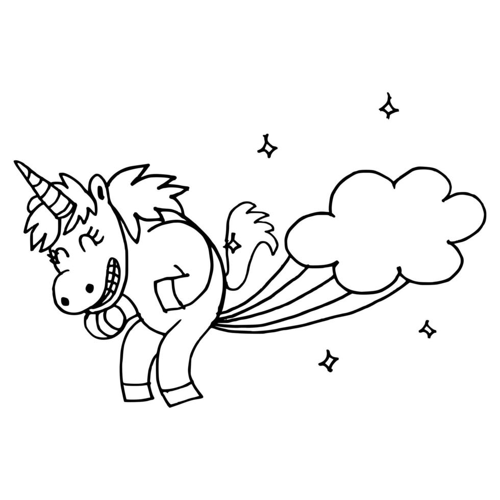 illustrazione in stile doodle disegnato a mano di unicorno isolato su sfondo bianco vettore