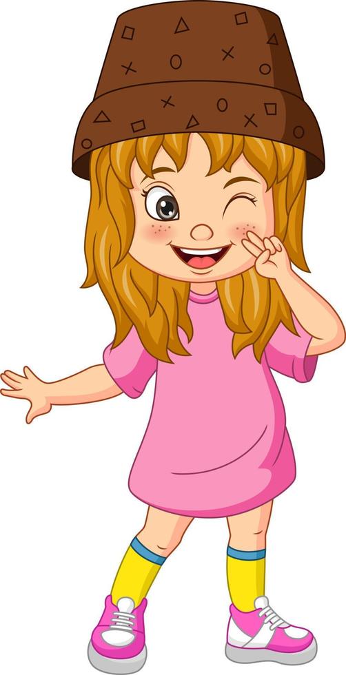 cartone animato bambina in abito rosa in posa vettore
