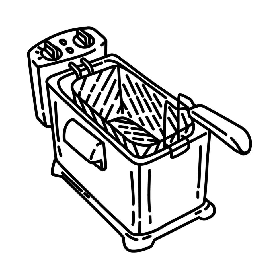 icona della friggitrice. doodle disegnato a mano o stile icona di contorno. vettore