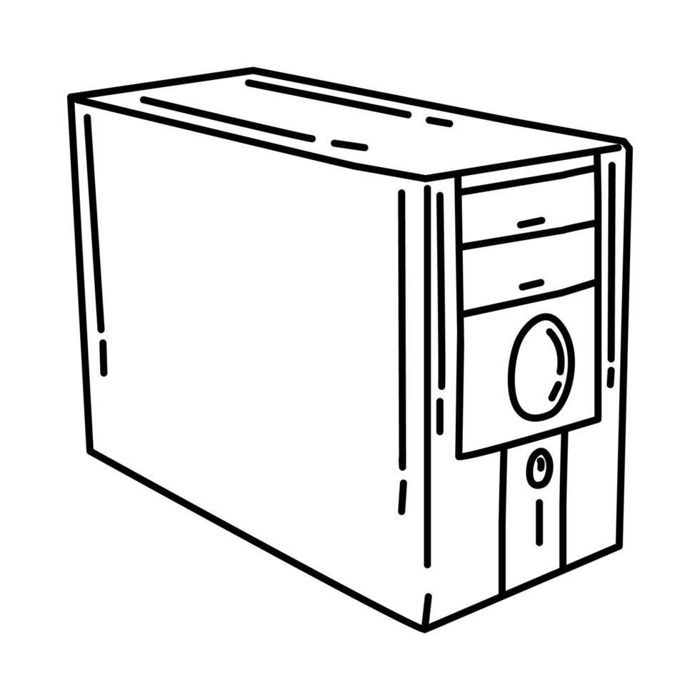 icona dell'unità personale del computer della torre. doodle disegnato a mano o stile icona di contorno. vettore