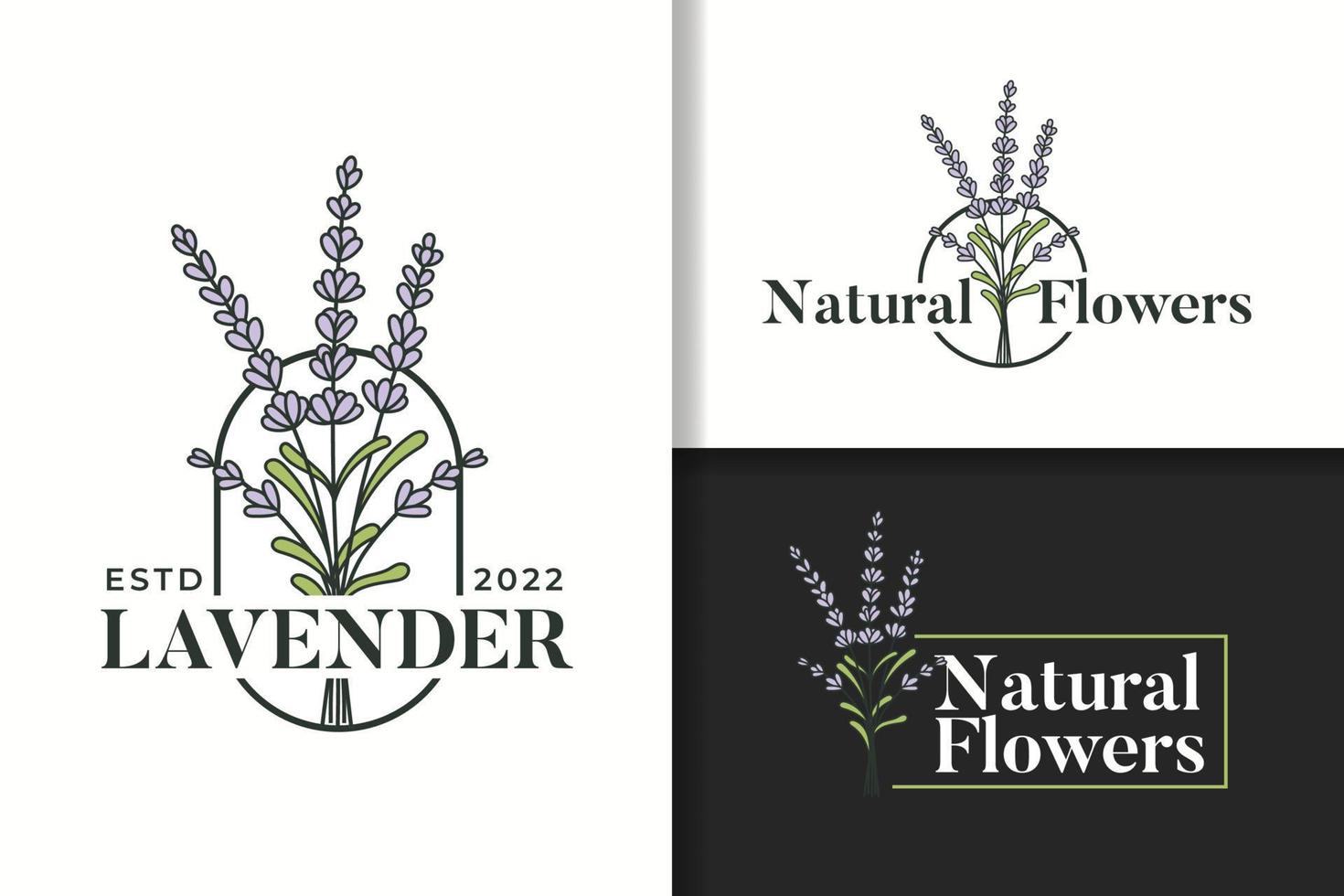 design del logo naturale di fiori di lavanda vettore