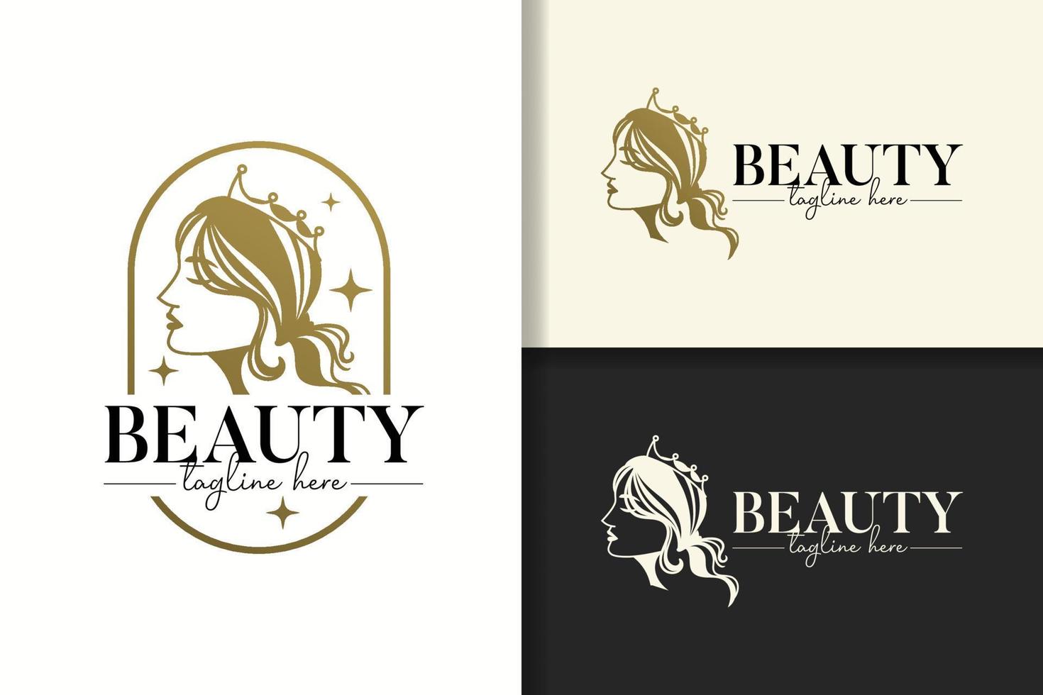 design del logo dell'oro della regina reale della donna di bellezza vettore