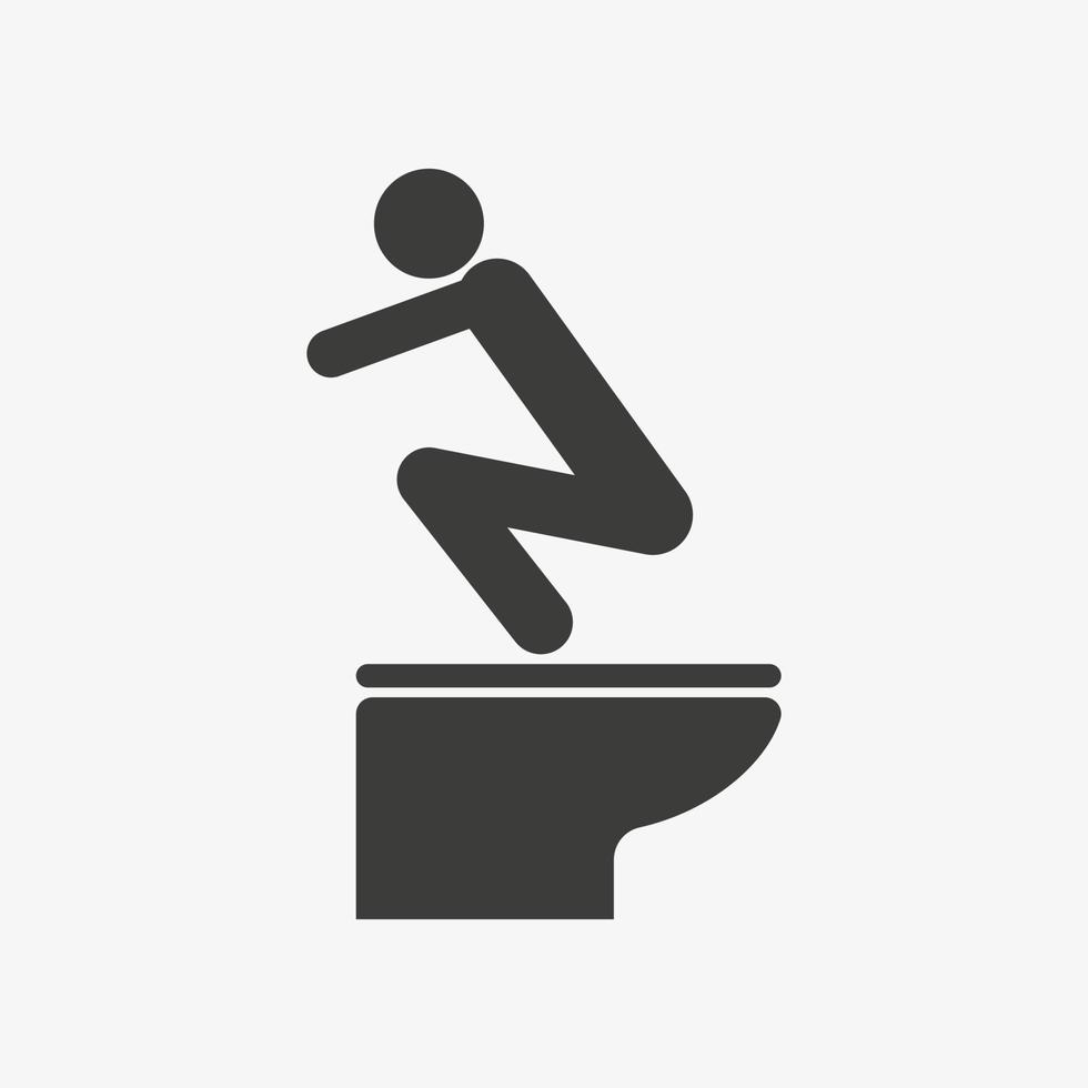 seduto o in piedi sull'icona del vettore della toilette.
