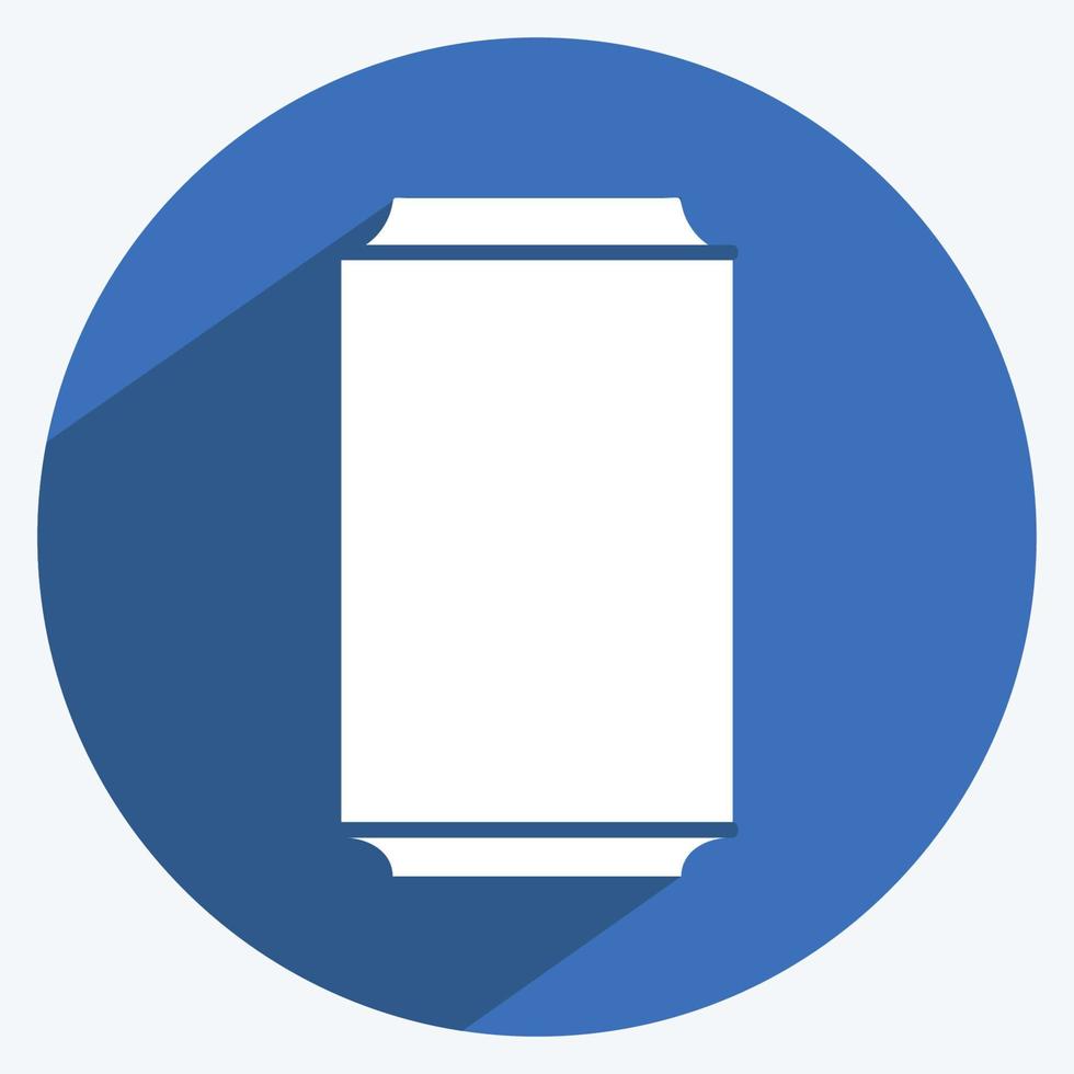 icona di lattina di soda in stile alla moda lunga ombra isolato su sfondo blu morbido vettore