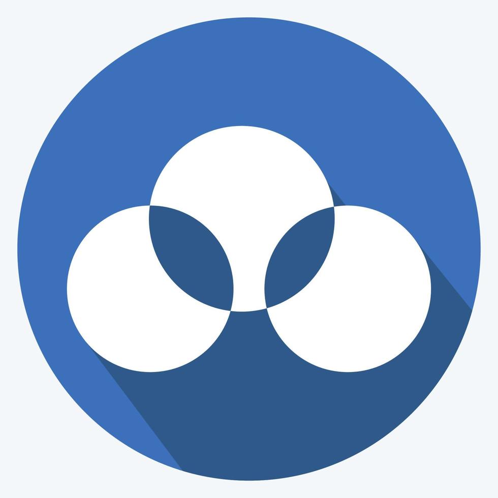 icona del diagramma di Venn in stile alla moda lunga ombra isolato su sfondo blu morbido vettore