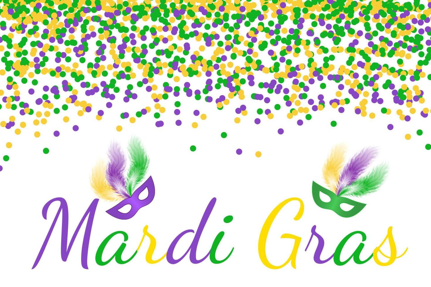 Mardi Gras Carnevale sfondo vettoriale con coriandoli verdi, viola e gialli. modello di progettazione facile da modificare per i tuoi progetti.