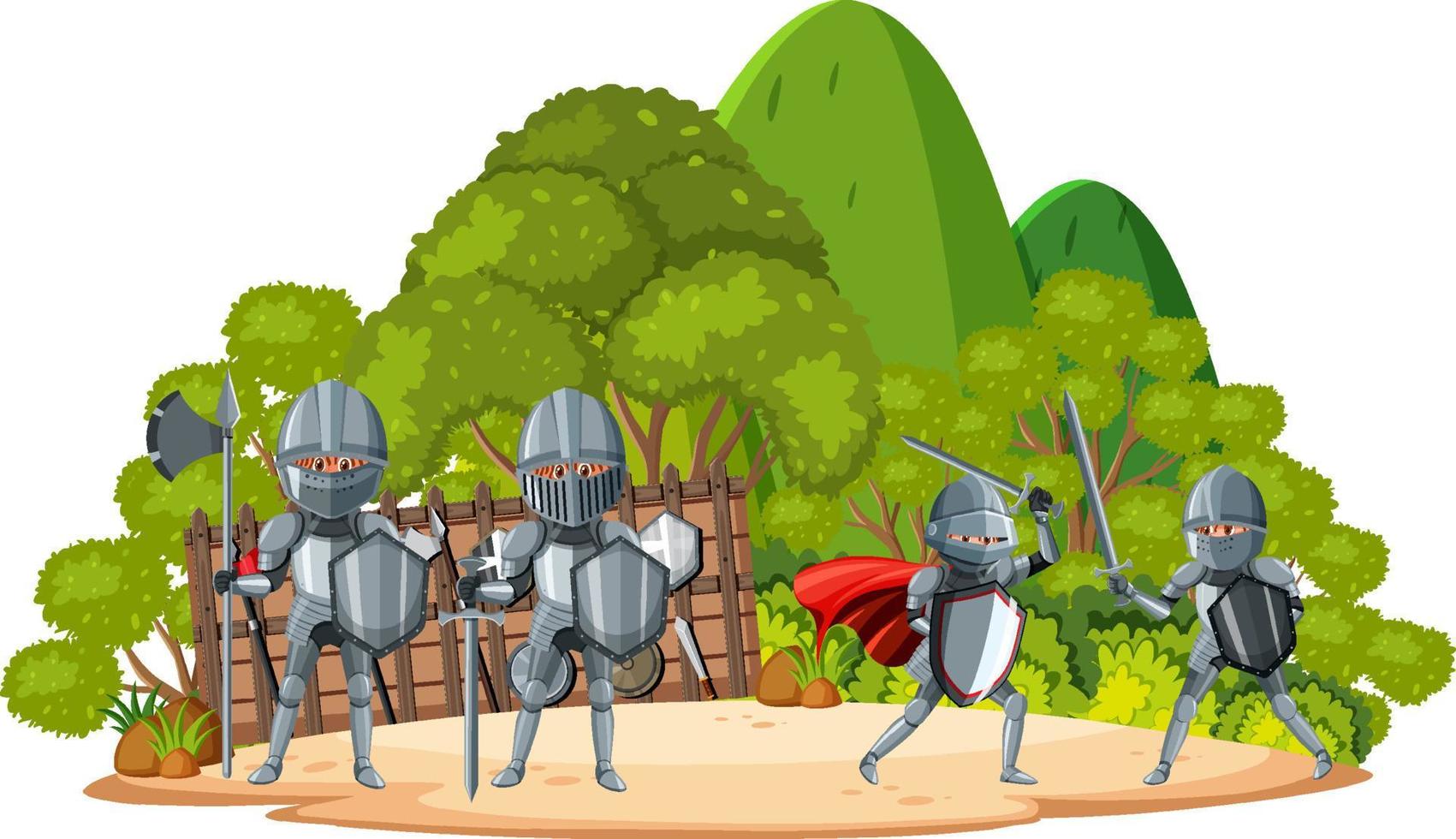 battaglia medievale isolata con cavalieri corazzati vettore