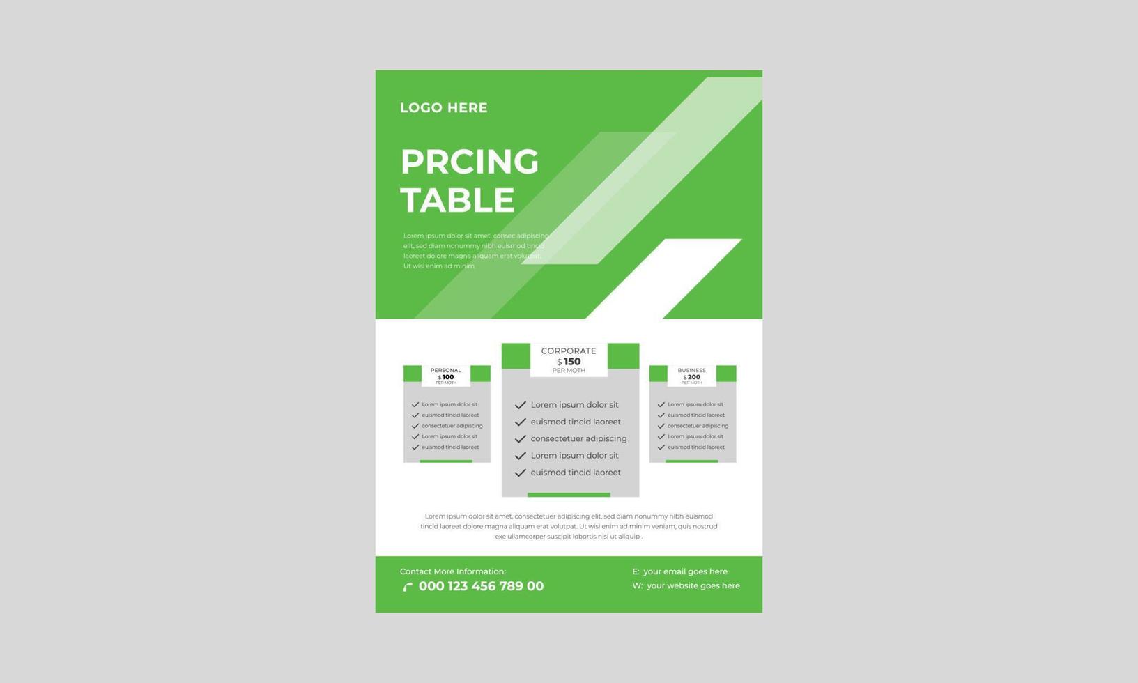 volantino della tabella dei prezzi, l'insieme dei piani tariffari, il confronto del prezzo o il grafico del piano del prodotto confronta il volantino aziendale dei prodotti. vettore