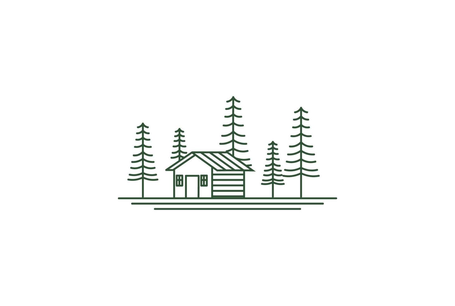 pino cedro sempreverde abete conifere abete larice cipressi foresta con casa per immobili cabina villa locanda hotel chalet cottage logo design vettore