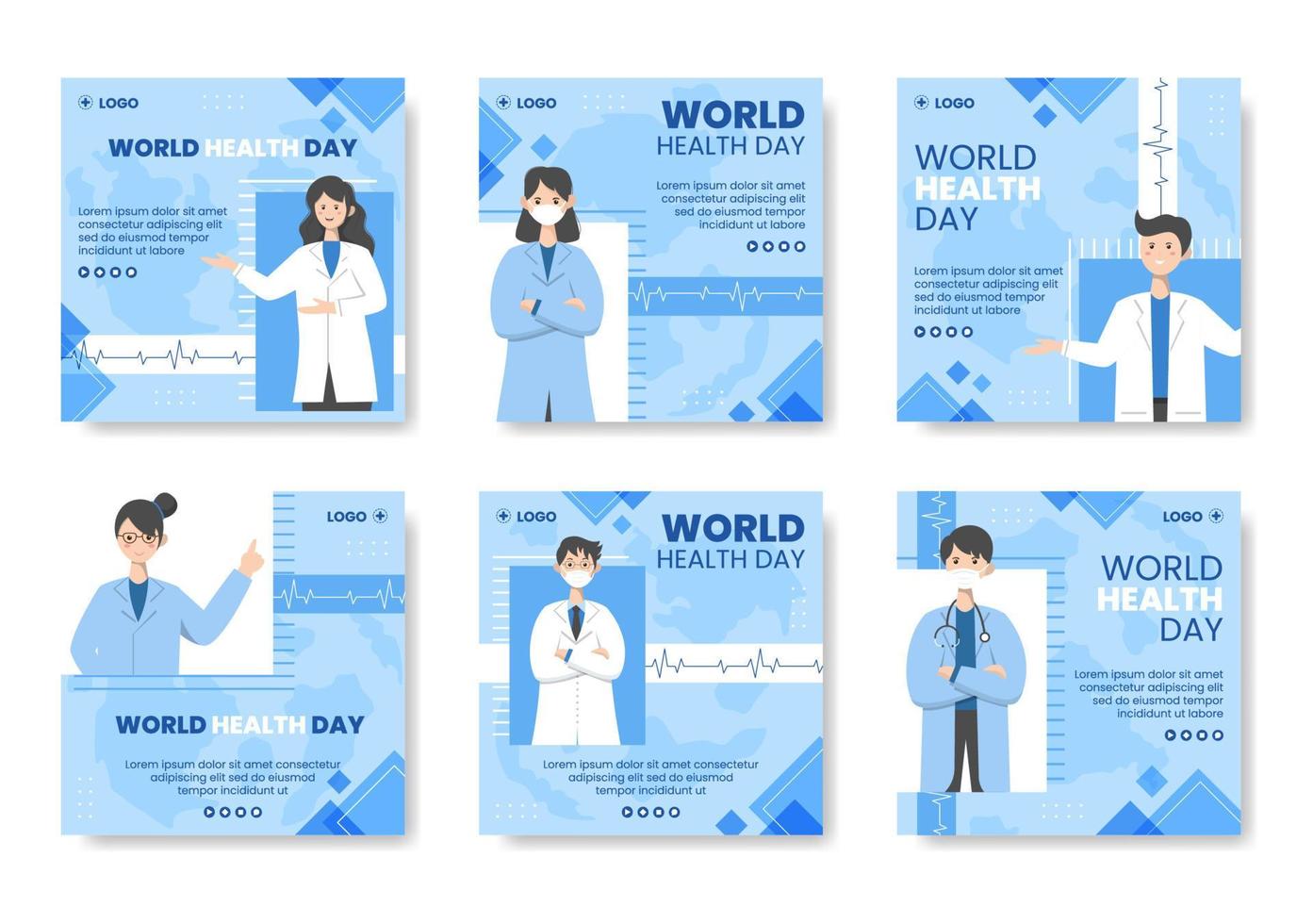 illustrazione sanitaria piatta del modello di post della giornata mondiale della salute modificabile su sfondo quadrato adatto per i social media o la campagna vettore