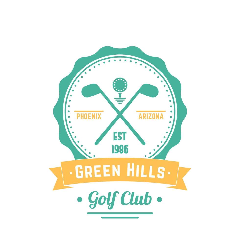 logo vintage della mazza da golf, emblema, segno della mazza da golf, mazze da golf incrociate e palla, illustrazione vettoriale