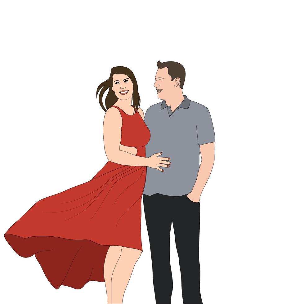 felice giorno di san valentino, illustrazione vettoriale del personaggio della giovane coppia felice su sfondo isolato, illustrazione del personaggio per progetti a tema della giovane coppia come il matrimonio e il giorno di san valentino.