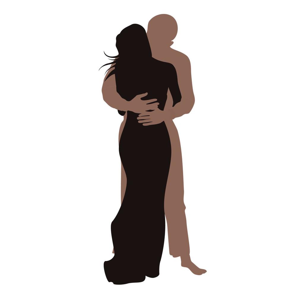 felice giorno di san valentino, giovane coppia che abbraccia la siluetta di vettore del carattere su sfondo bianco, illustrazione del personaggio per progetti a tema di giovani coppie come il matrimonio e il giorno di San Valentino.