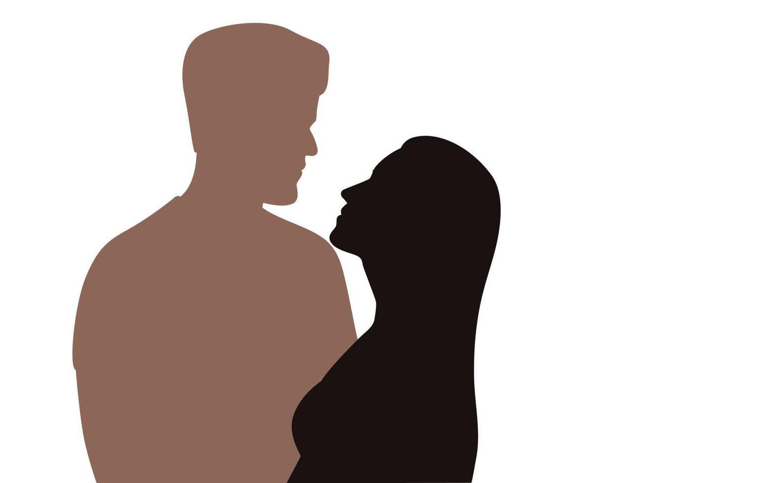 felice giorno di san valentino, giovane coppia che guarda negli occhi il personaggio vettoriale silhouette su sfondo bianco, illustrazione del personaggio per progetti a tema di giovani coppie come il matrimonio e il giorno di San Valentino.