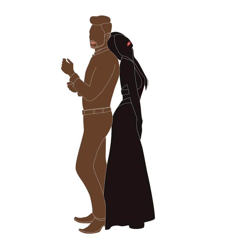 buon San Valentino, silhouette del personaggio di una coppia felice su sfondo bianco, illustrazione del personaggio per progetti a tema di giovani coppie come il matrimonio e il giorno di San Valentino. vettore
