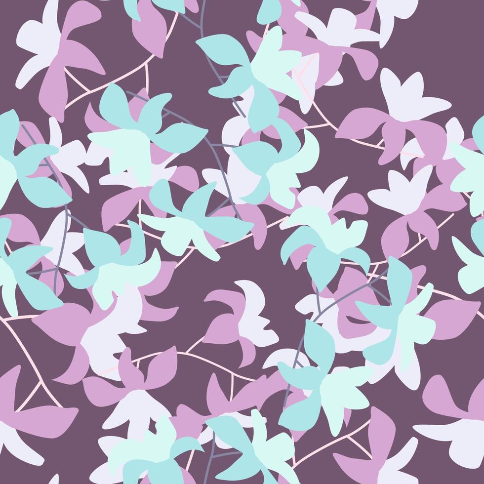 modello senza cuciture di sagome di fiori hawaii disegnati a mano blu e viola. sfondo di doodle tropicale. vettore