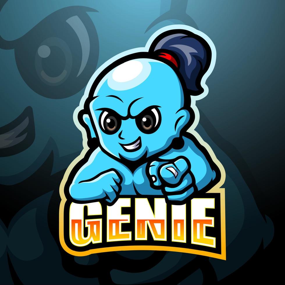 design del logo esport della mascotte del genio vettore