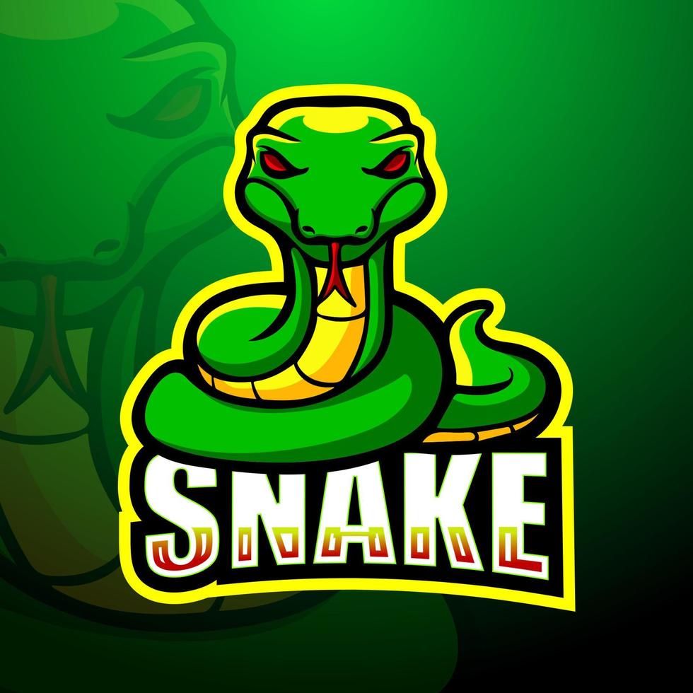 design del logo esport della mascotte del serpente verde vettore