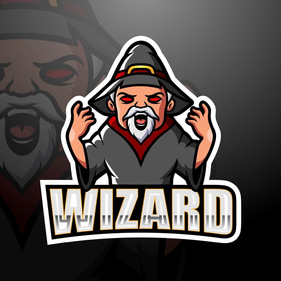 mago mascotte esport logo design vettore