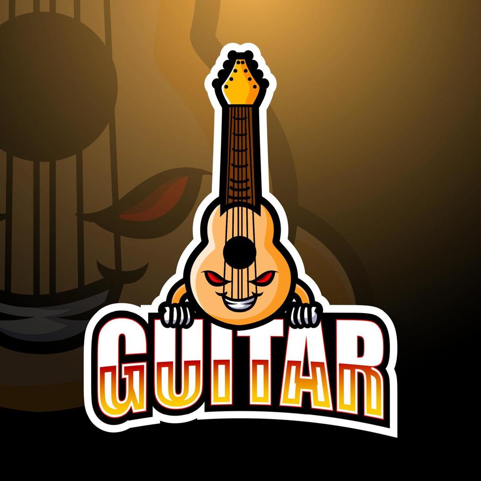 disegno del logo della mascotte della chitarra del fumetto vettore