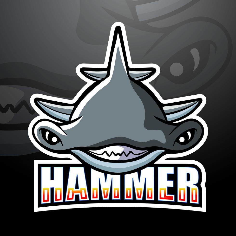 design del logo esport della mascotte dello squalo martello vettore