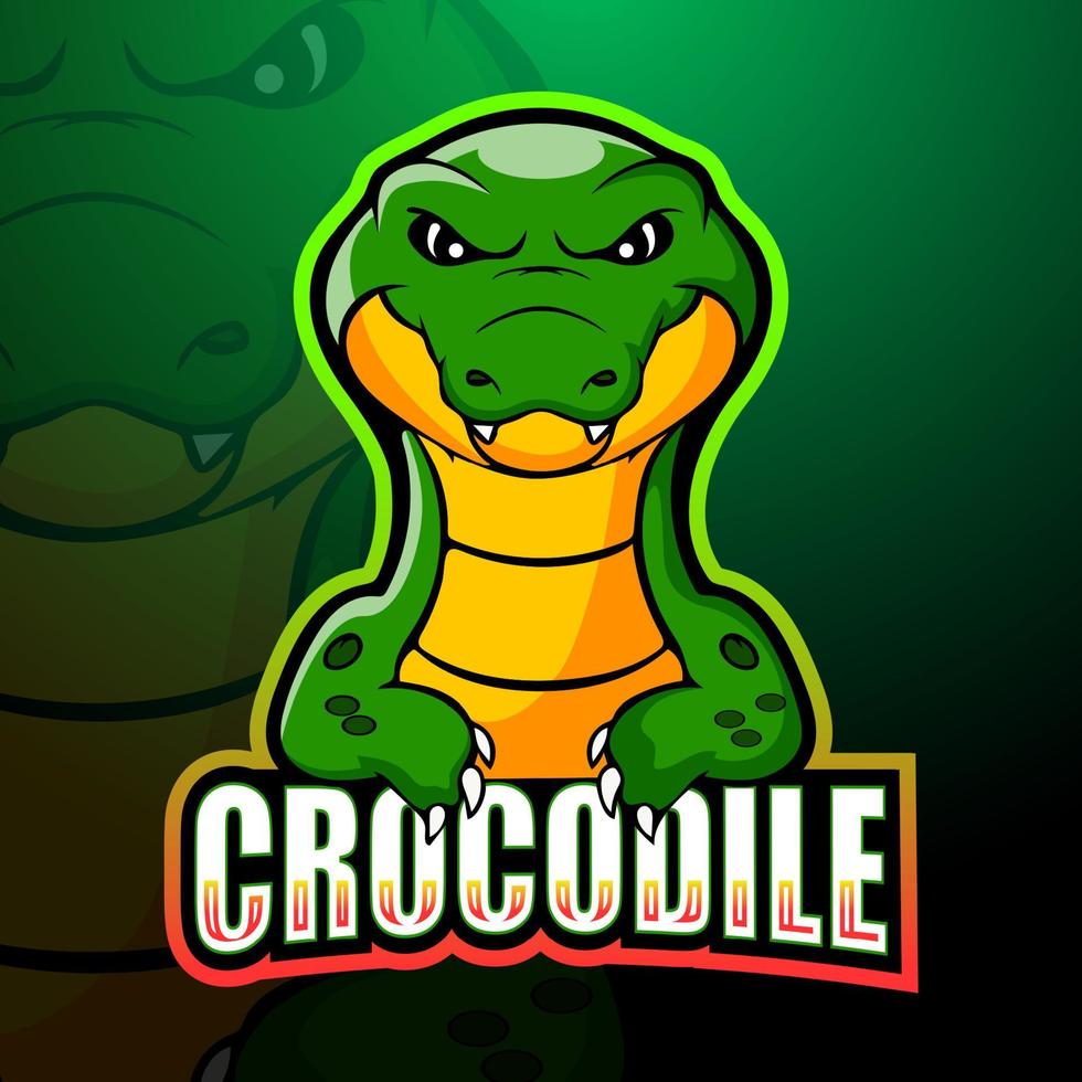 design del logo esport della mascotte del coccodrillo vettore