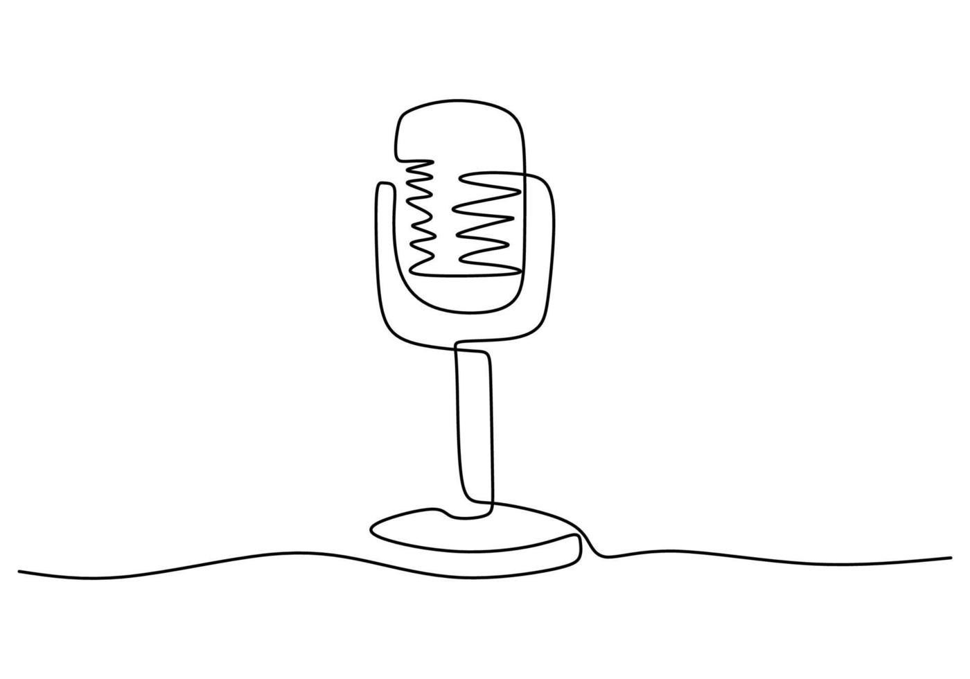 una singola linea continua di microfono podcast vettore