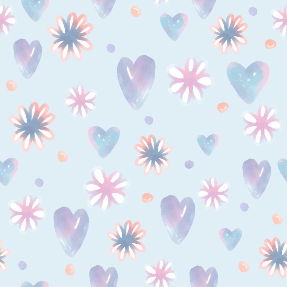 Fondo senza cuciture del modello di giorno di san valentino felice con la forma del cuore e il fiore di colore dell'acqua, biglietto di auguri vettore