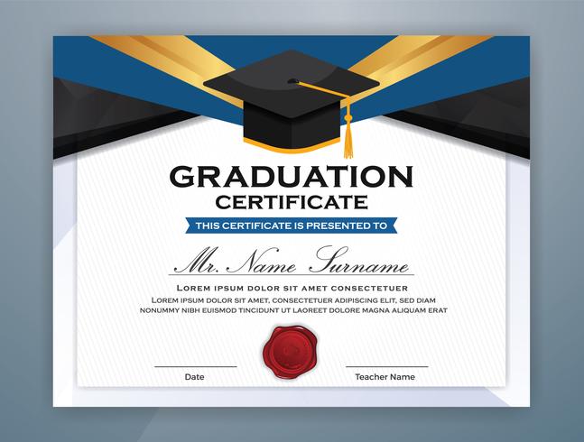 Modello di certificato di diploma di scuola superiore Design con tappo laureato vettore