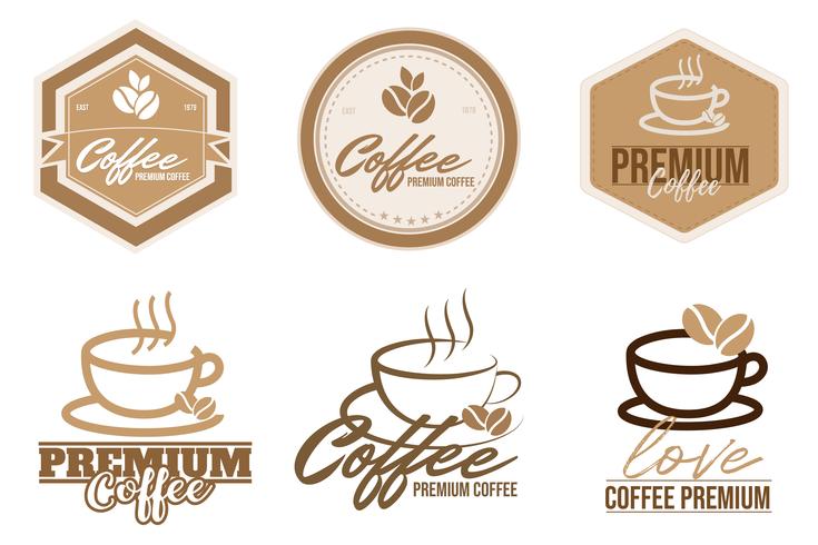 Insieme dell&#39;etichetta del caffè Logo, distintivo, raccolta dell&#39;emblema su fondo bianco. vettore