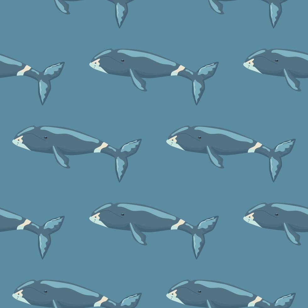 balena di prua senza cuciture su sfondo blu. modello di personaggio dei cartoni animati dell'oceano per bambini. vettore