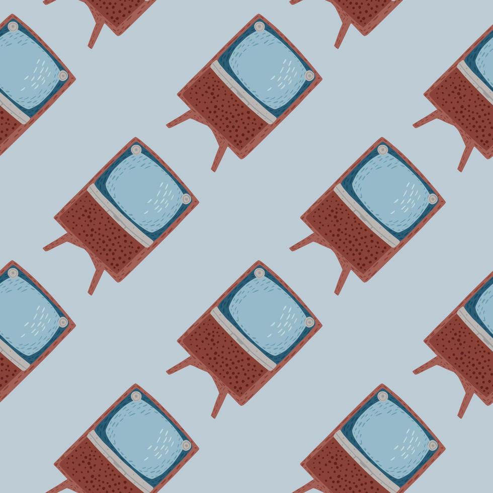 semplice doodle senza cuciture con stampa televisiva vintage marrone. sfondo blu. vettore