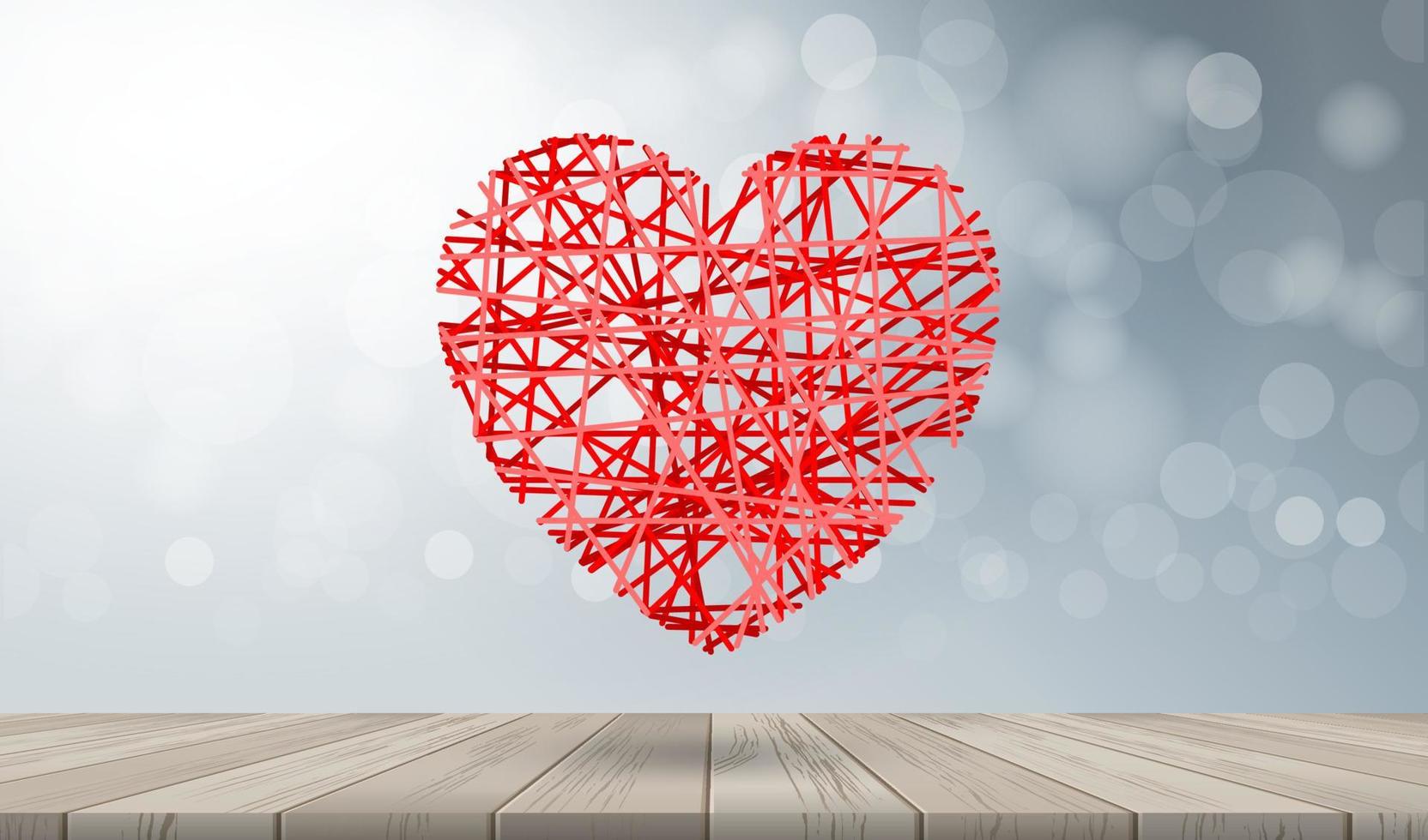 sfondo astratto cuore rosso con bokeh sfocato chiaro per il modello di san valentino. illustrazione vettoriale. vettore