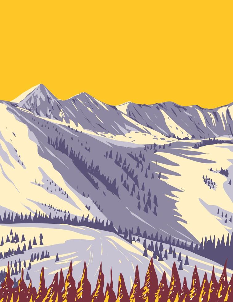 Snowbird ski e resort estivo al picco nascosto vicino a Salt Lake City Utah wpa poster art vettore