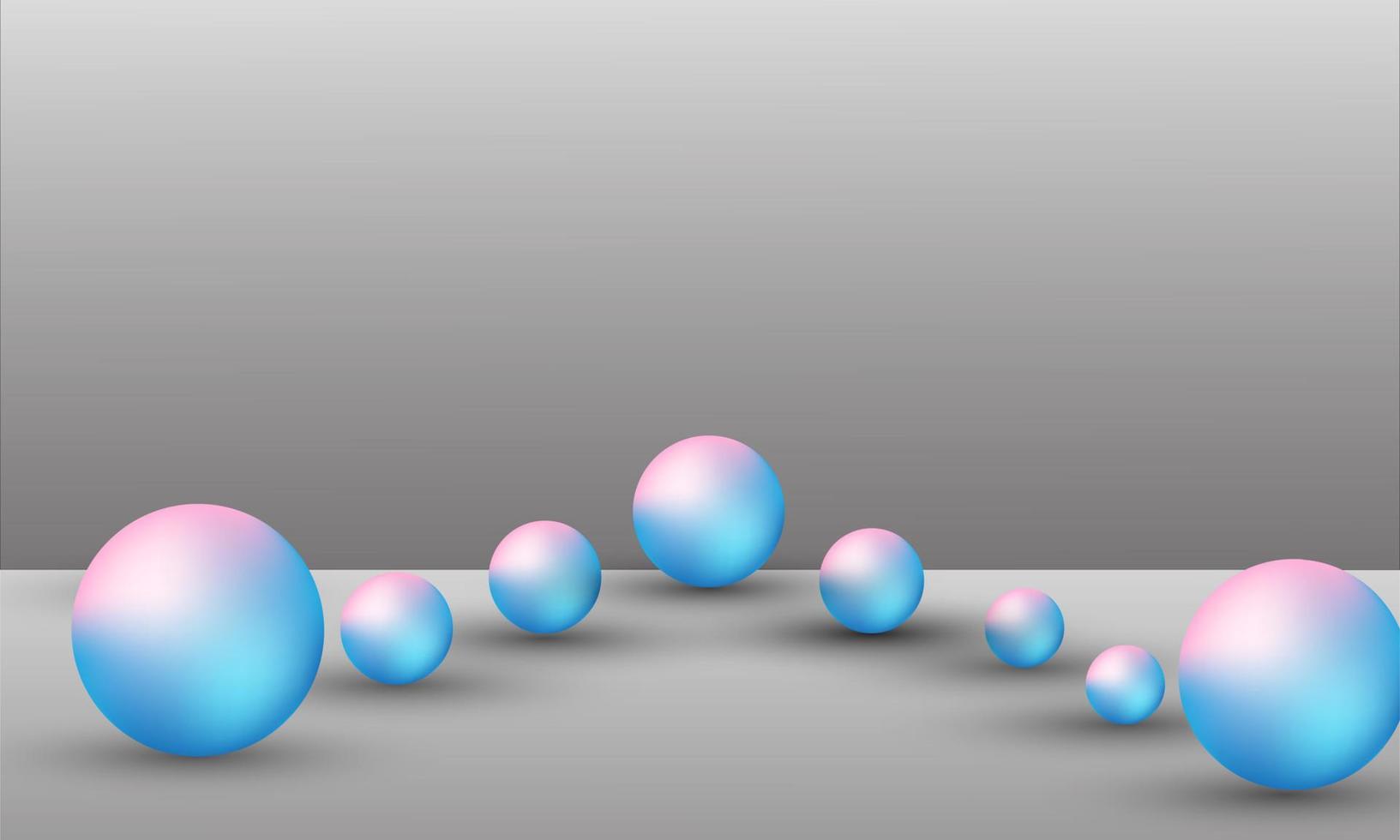 Illustrazione 3d di palline di diverse dimensioni appese nello spazio. rendering 3D isolato su sfondo bianco. vettore