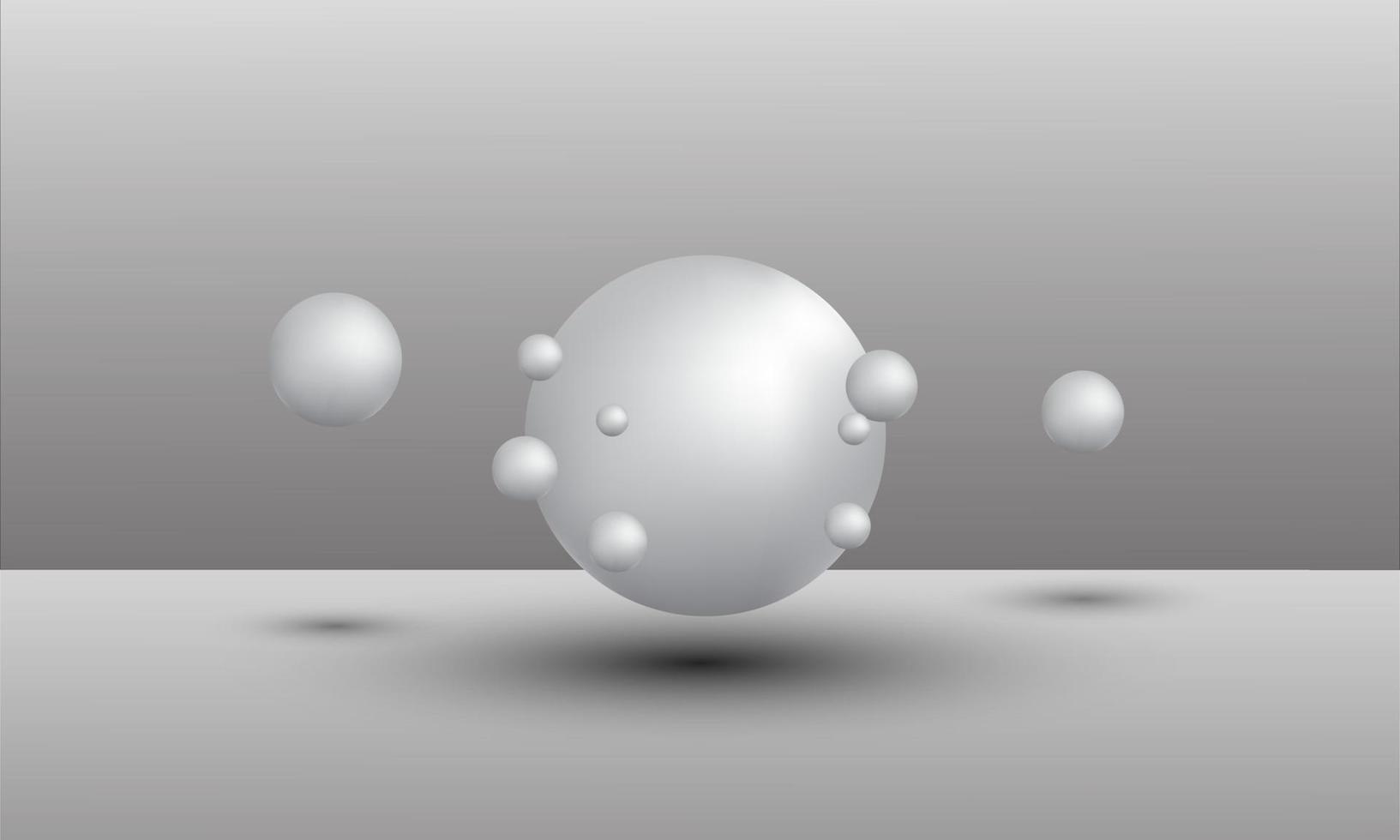 Illustrazione 3d di palline di diverse dimensioni appese nello spazio. rendering 3D isolato su sfondo bianco. vettore