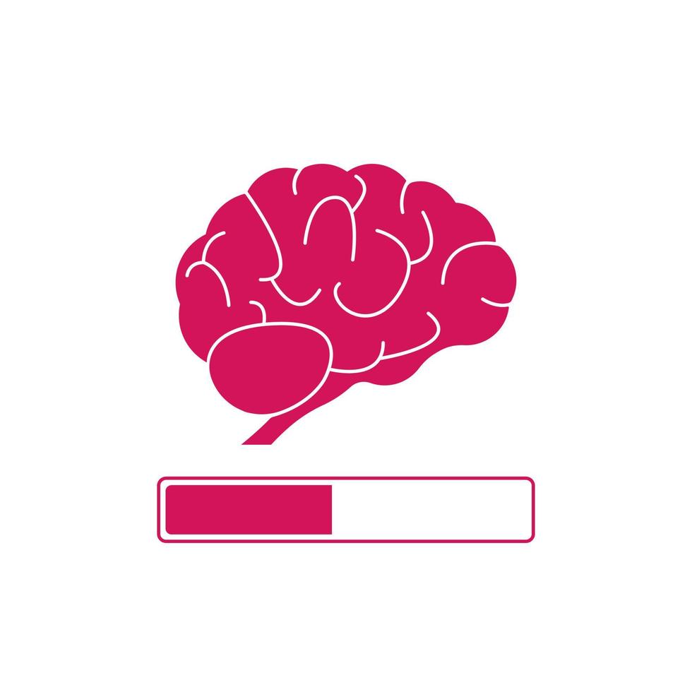 icona del cervello. barra di avanzamento del caricamento. midollo rosa. misuratore di aumento della conoscenza e dell'intelligenza. vettore
