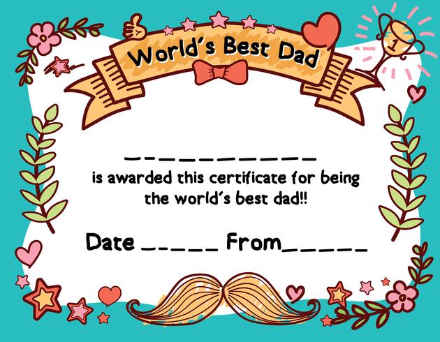Modello di certificato del premio del papà migliore del mondo per la festa del papà vettore