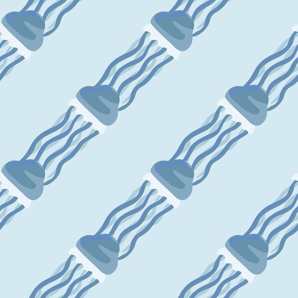 meduse senza cuciture su sfondo blu patel. semplice ornamento con animali marini vettore