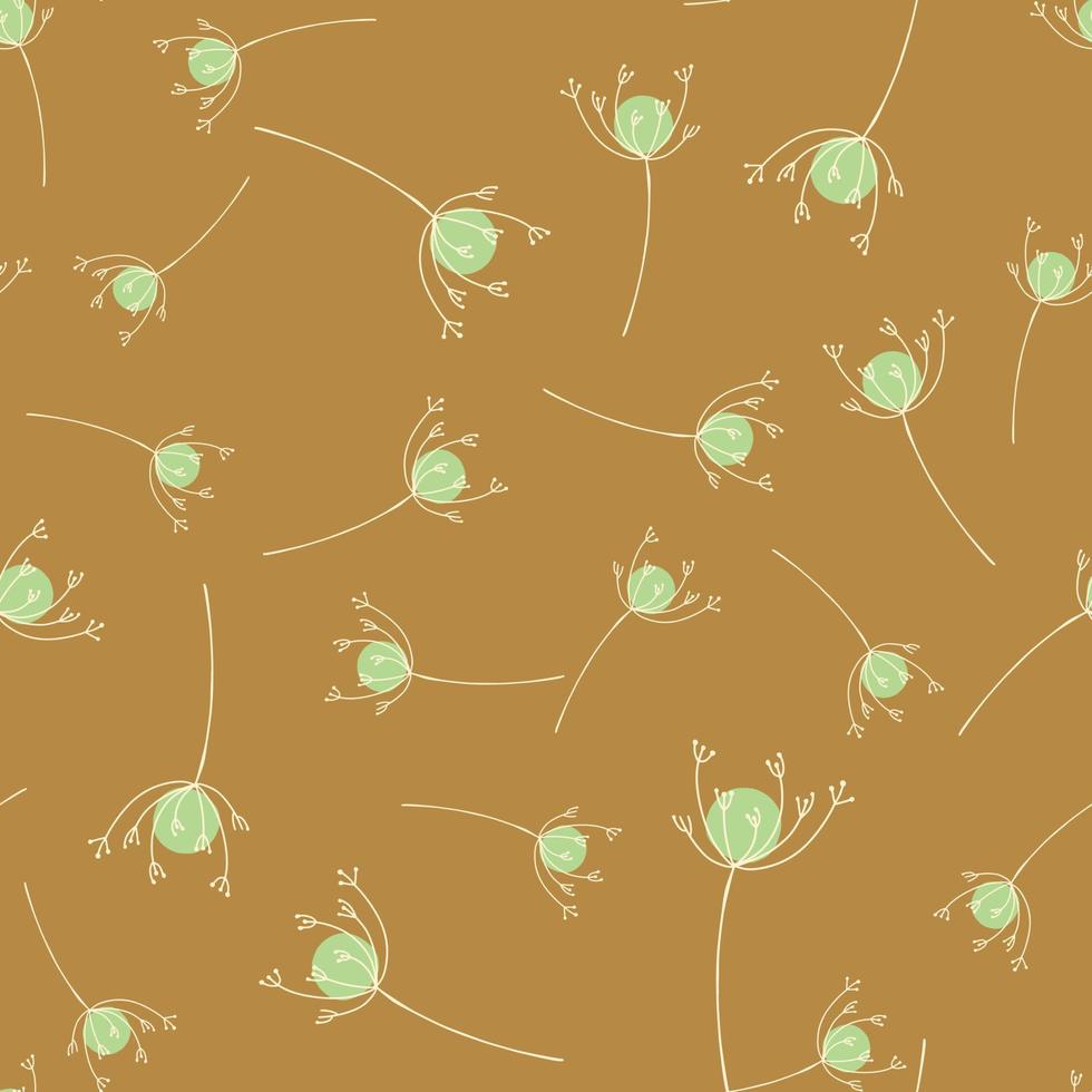 modello senza cuciture di benessere della natura con fiori di achillea casuali verdi doodle. sfondo marrone. vettore