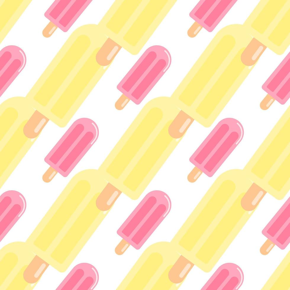 modello senza cuciture di ghiaccio di frutta isolato nei colori giallo e rosa su sfondo bianco. sfondo di cibo gustoso. vettore