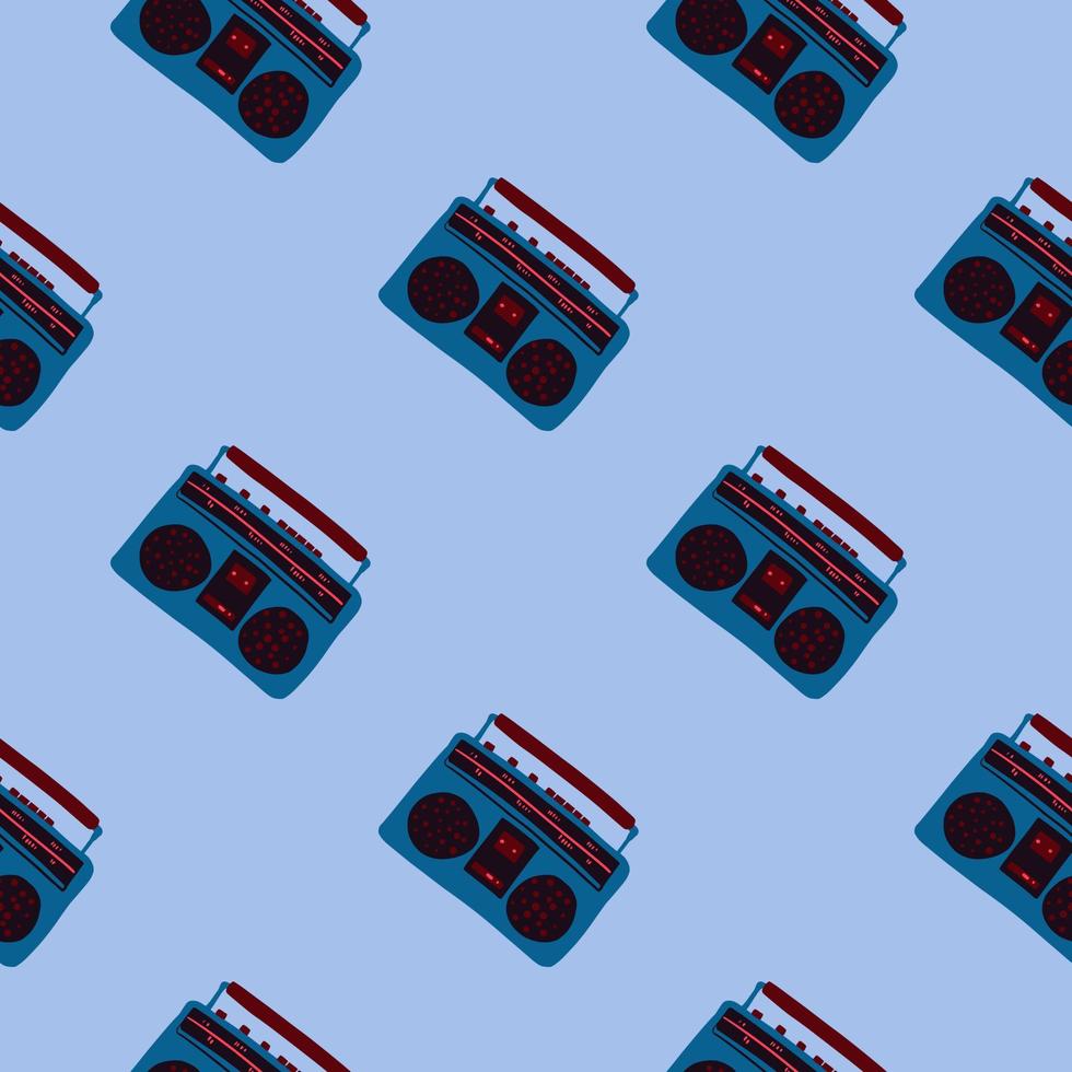 modello senza cuciture semplice musica minimalista. registratore a nastro blu navy su sfondo azzurro. vettore
