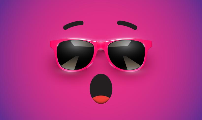Alto emoticon colorato detiled con gli occhiali da sole, illustrazione di vettore