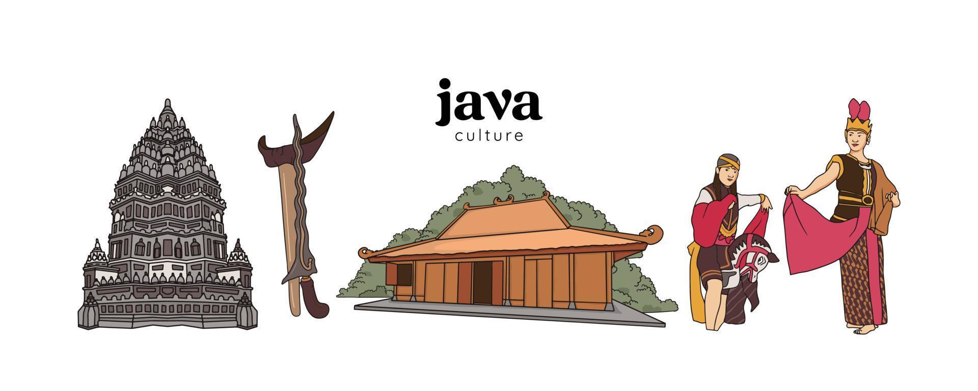 illustrazione giavanese isolata. sfondo di culture indonesiane disegnate a mano vettore