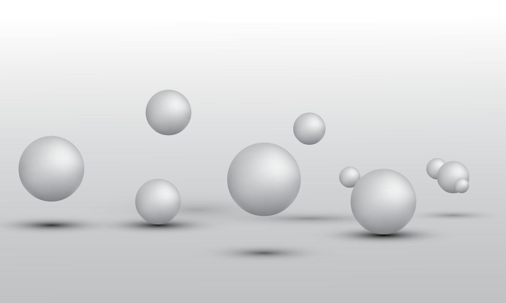 Illustrazione 3d di palline di diverse dimensioni appese nello spazio. rendering 3D isolato su sfondo bianco. vettore