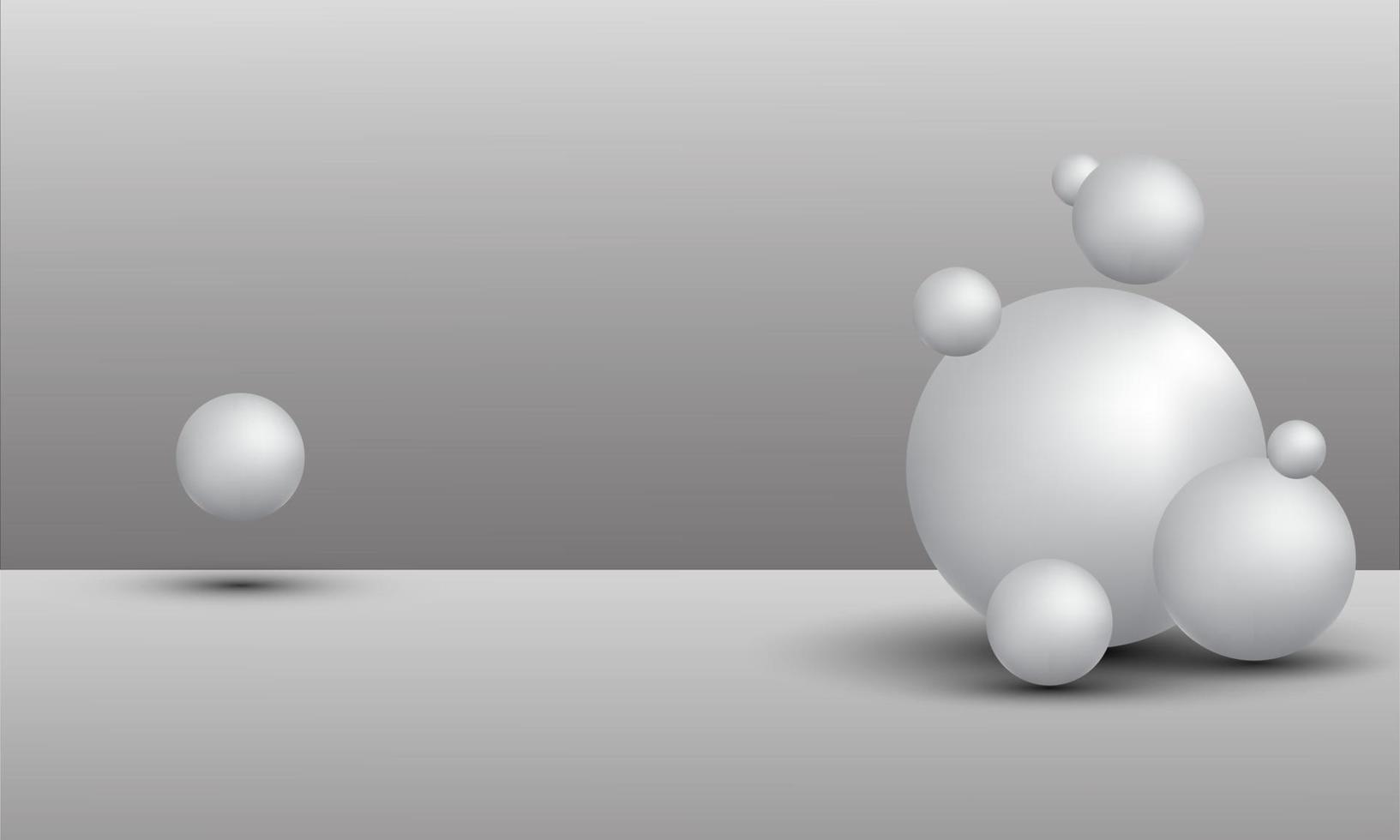 Illustrazione 3d di palline di diverse dimensioni appese nello spazio. rendering 3D isolato su sfondo bianco. vettore