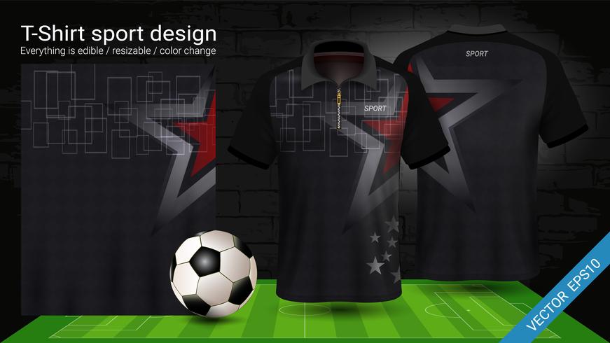 T-shirt polo con cerniera, modello mockup di Soccer jersey sport per kit calcio o divisa activewear per la tua squadra. vettore