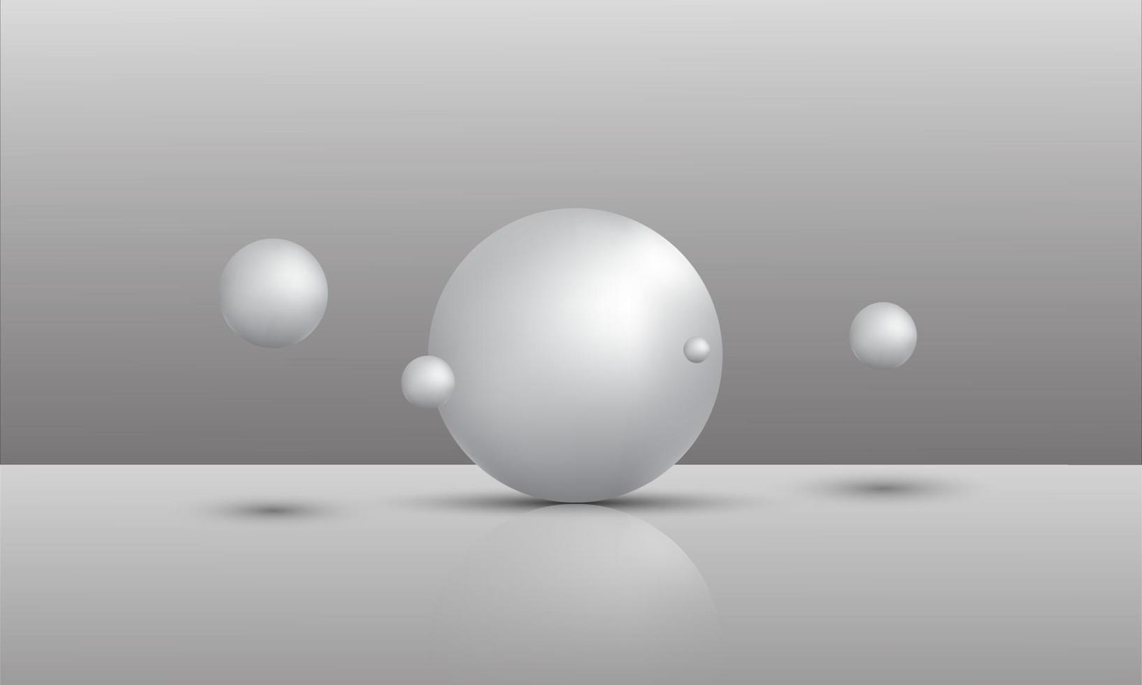 Illustrazione 3d di palline di diverse dimensioni appese nello spazio. rendering 3D isolato su sfondo bianco. vettore