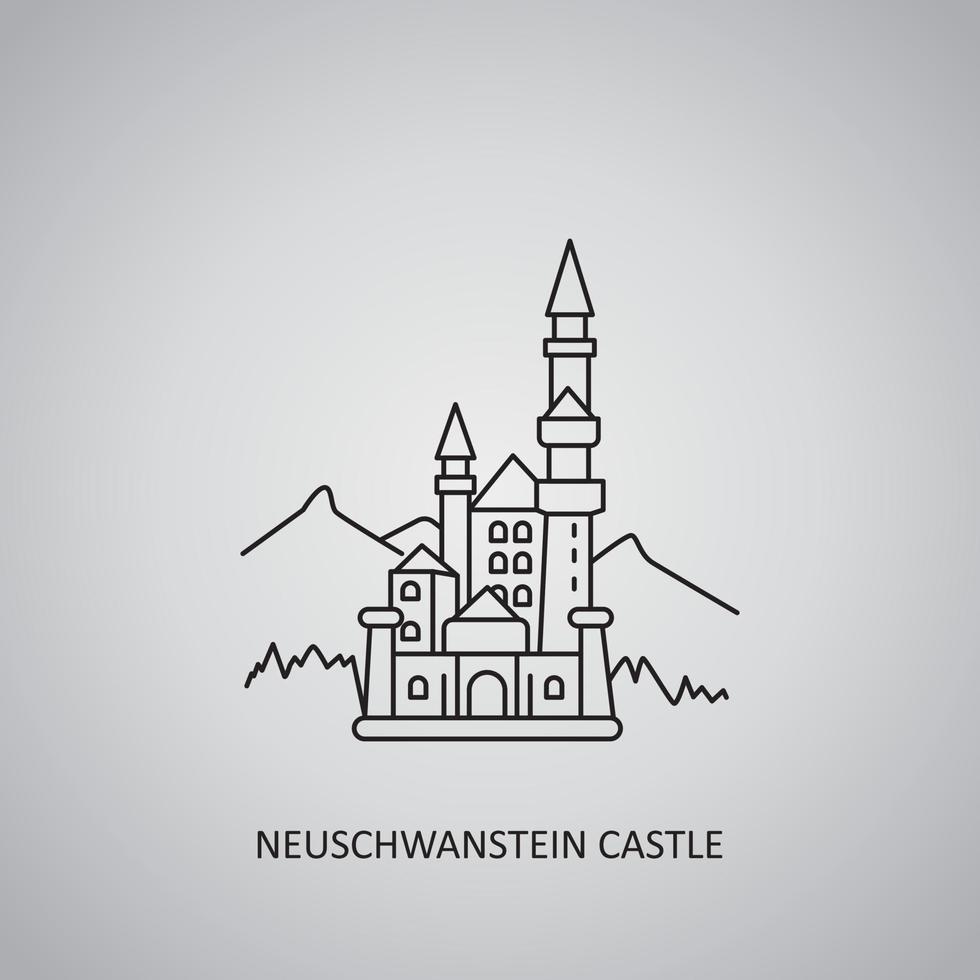 icona del castello di Neuschwanstein su sfondo grigio. germania, schwangau. icona della linea vettore