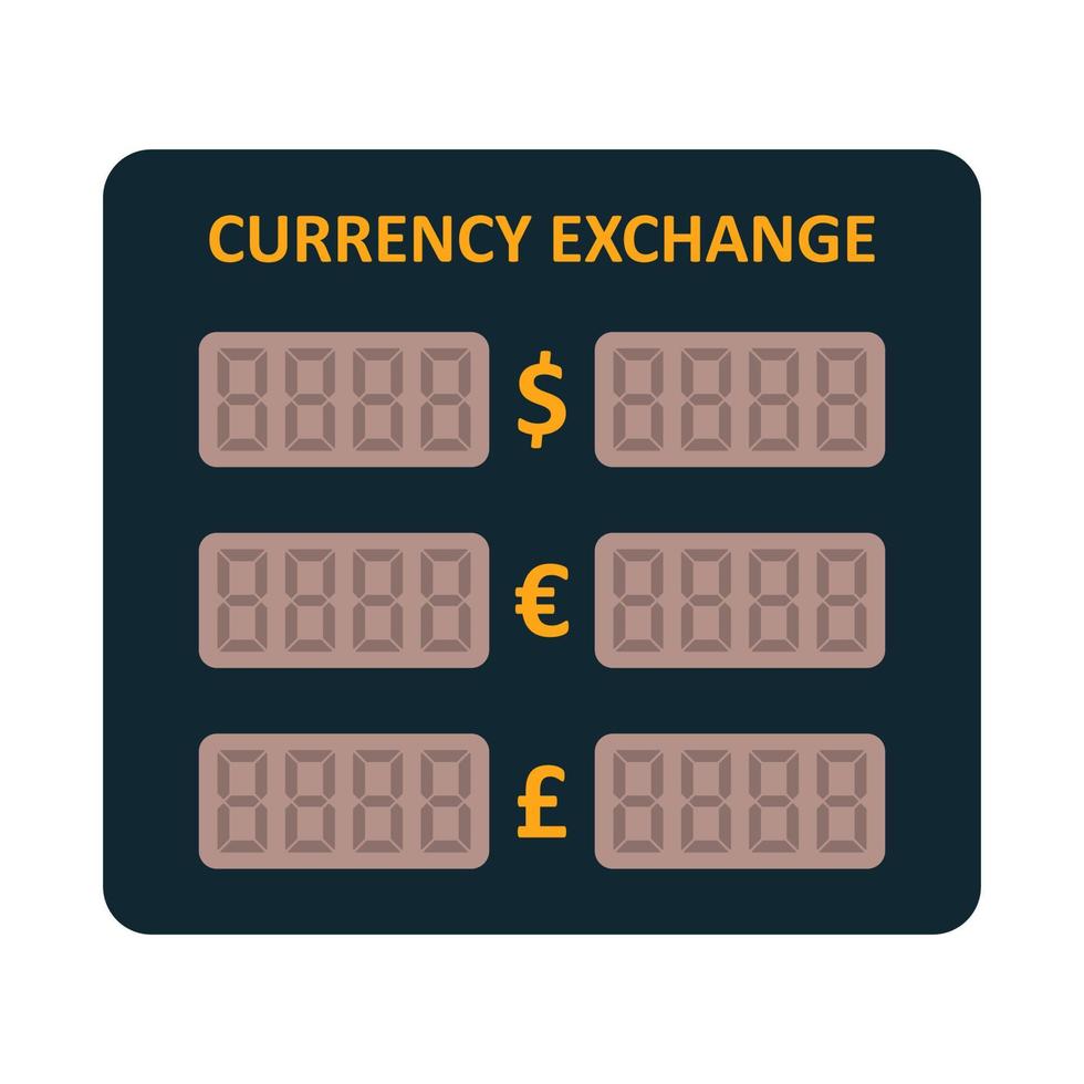 display di cambio valuta elettronico a led. tassi di cambio delle valute estere. icona USD, EUR, GBP. vettore